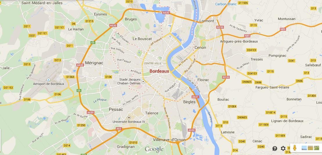 harita Bordeaux bölgesi, Fransa