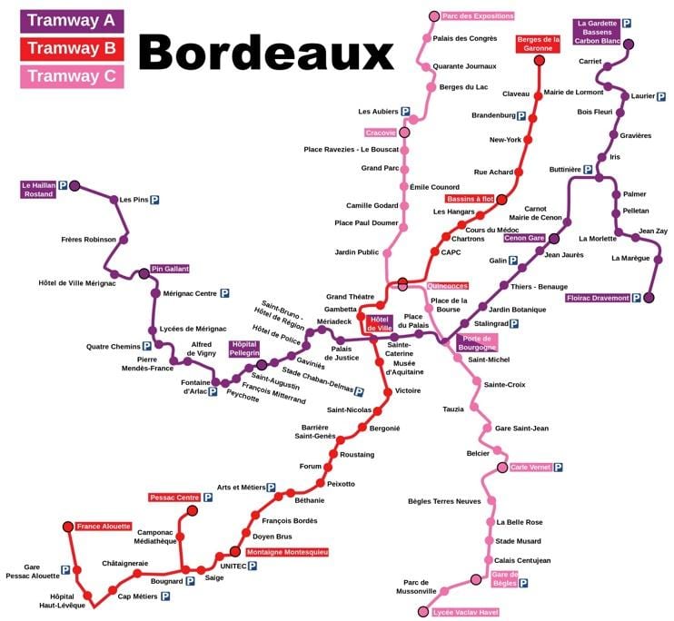Bordeaux istasyonu haritası