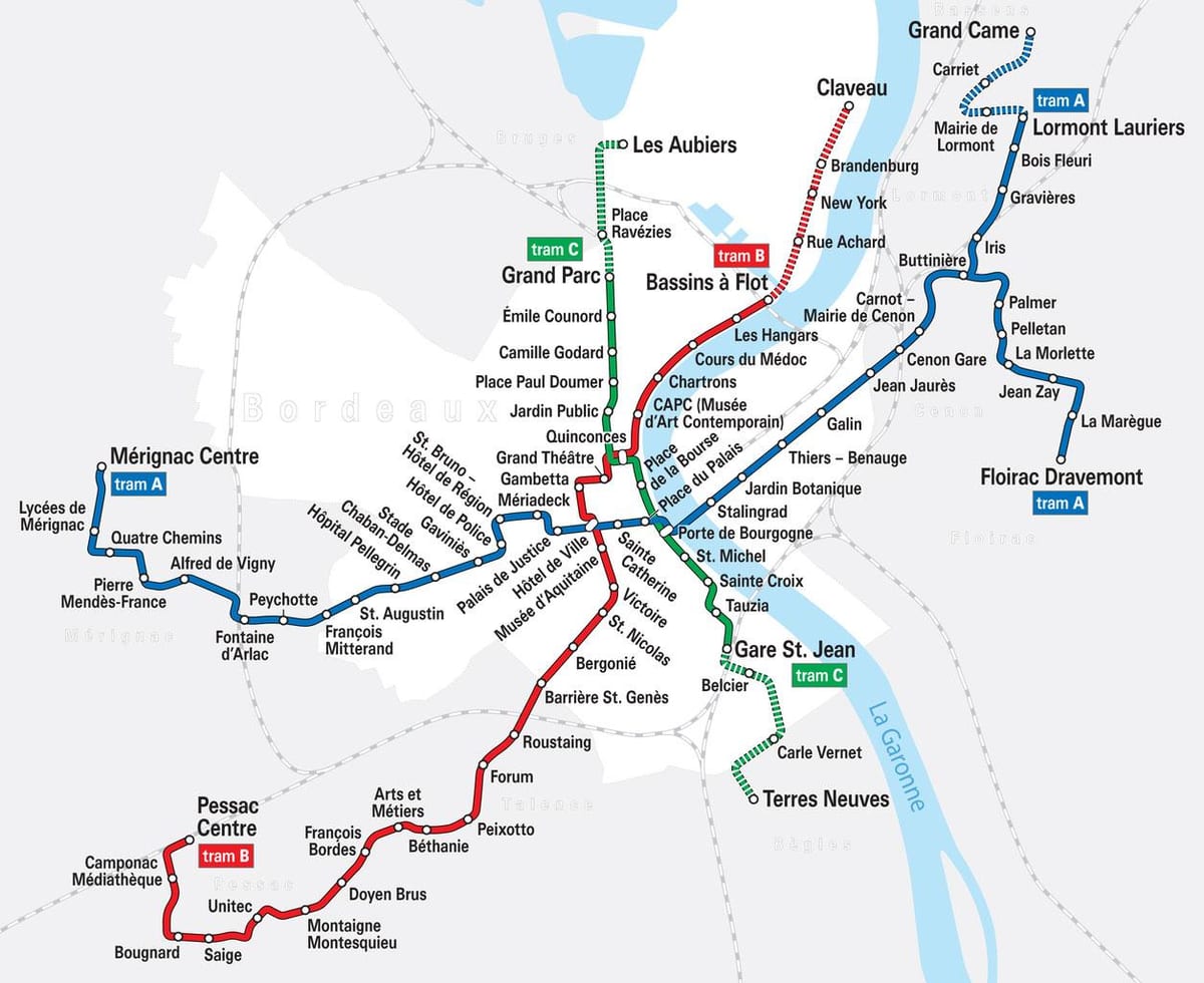 tramvay harita Bordeaux, Fransa