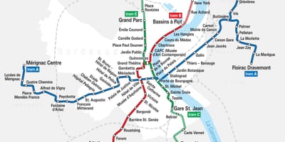 Bordeaux tramvay güzergah haritası