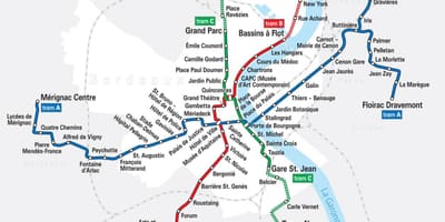 Tramvay harita Bordeaux, Fransa